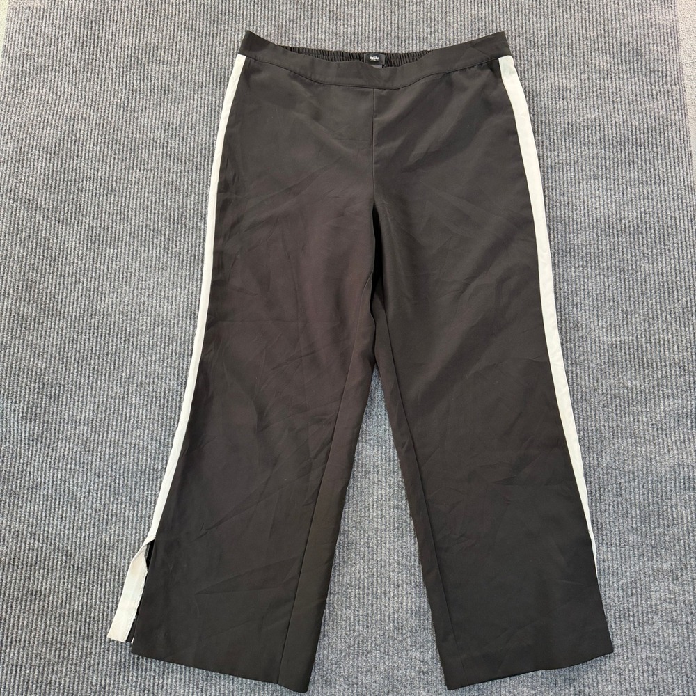 Mossimo Womens Track Wide Leg Pants XXL Black White Stripe Zipper Hem Stretch